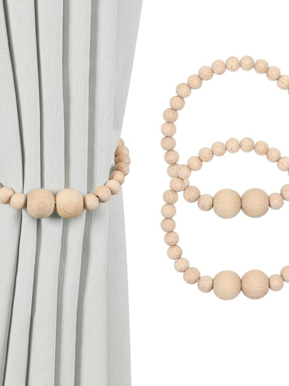 Magnetic Curtain Tiebacks, 2 Pack Wood Bead Curtain Holdbacks